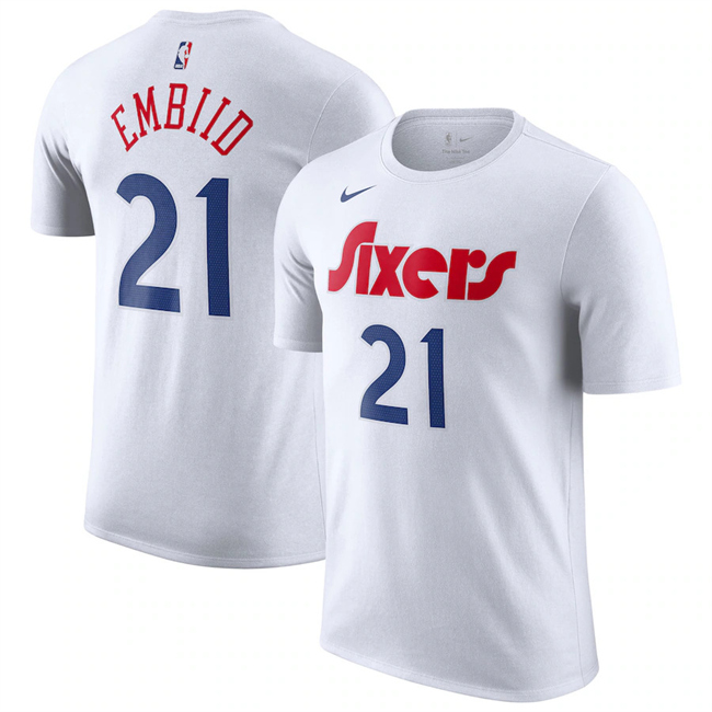Men's Philadelphia 76ers #21 Joel Embiid White 2024/25 City Edition Name & Number T-Shirt
